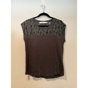 Contemporaine Top Womens Small Grey Lace Linen Lightweight Travel Vacation